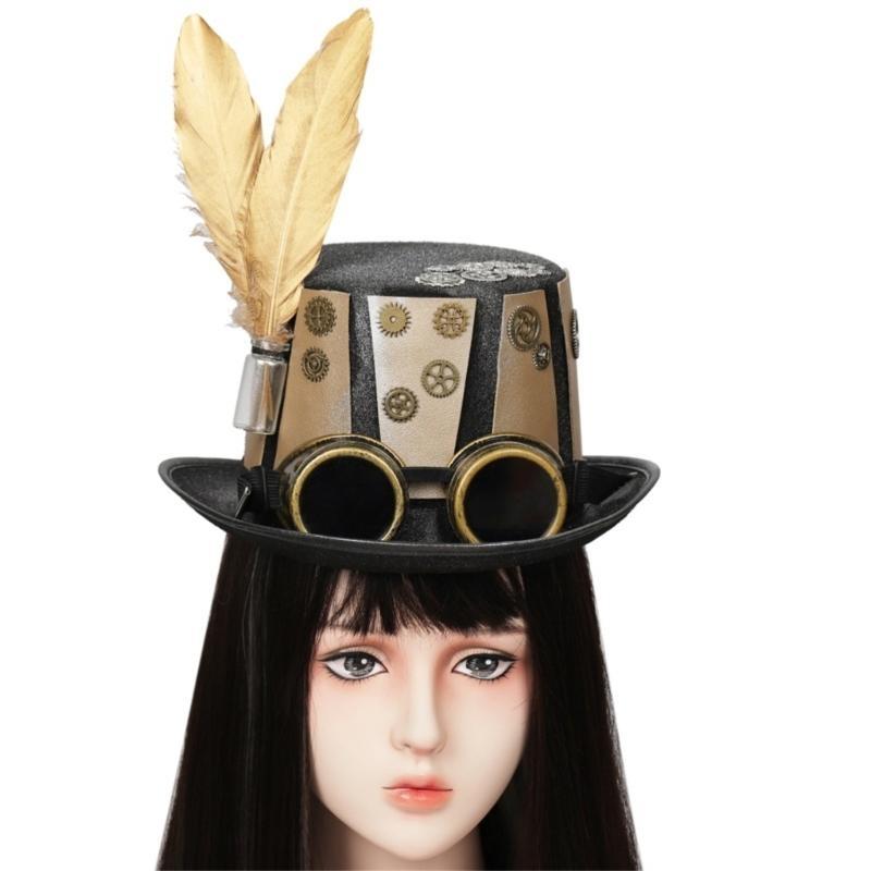 Men'S Victorian Accessories - 652F 골드 기어 탑 모자 스팀펑크의