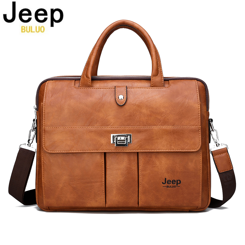 Men Accessories Bag - Jeep Buluo 남성용 가죽 서류가방 14인치