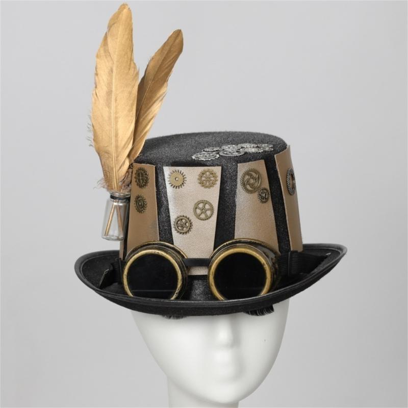 652F 골드 기어 탑 모자 스팀펑크의 세련된 헤드피스 - Men'S Victorian Accessories 리뷰 및 가격