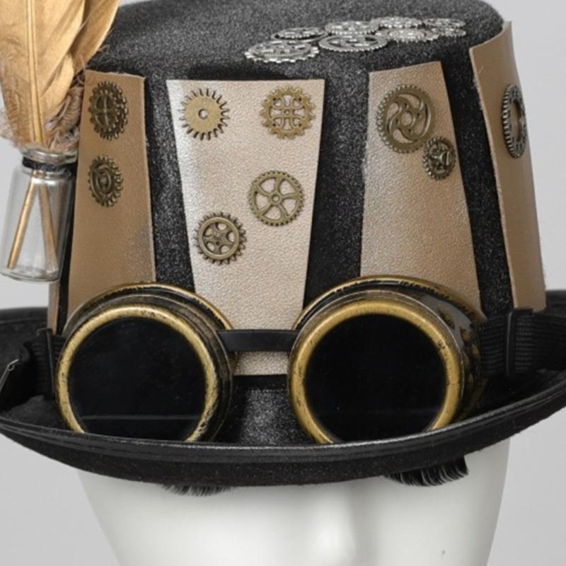 652F 골드 기어 탑 모자 스팀펑크의 세련된 헤드피스 - Men'S Victorian Accessories 리뷰 및 가격