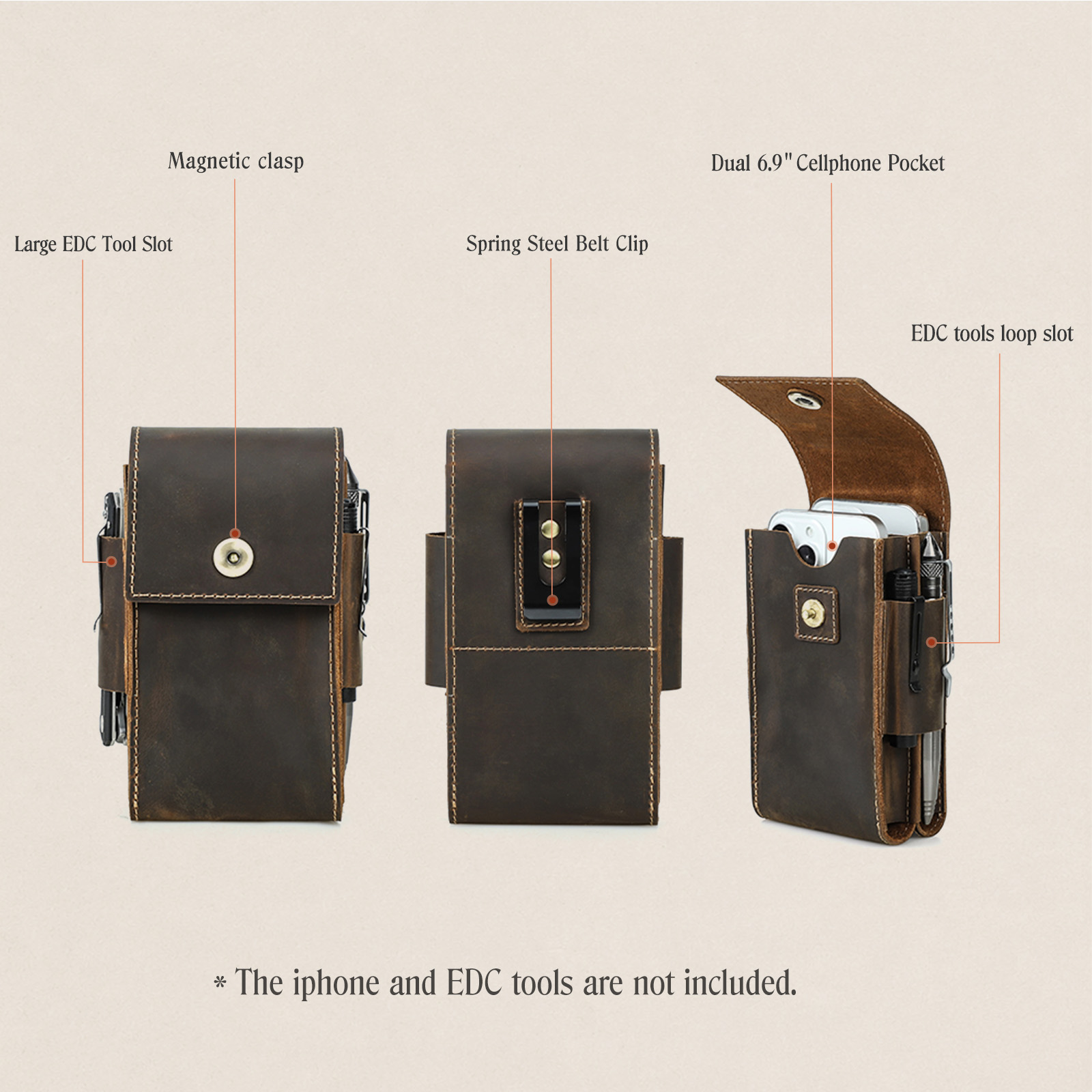 진짜 가죽 남성용 허리 가방 휴대폰 EDC 전술 도구  - Men Accessories Bag 리뷰 및 가격